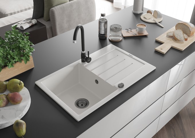 Granitveida izlietnes ar vienu kameru baltas