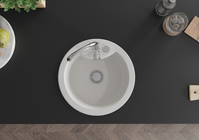 Granitveida izlietnes ar vienu kameru baltas