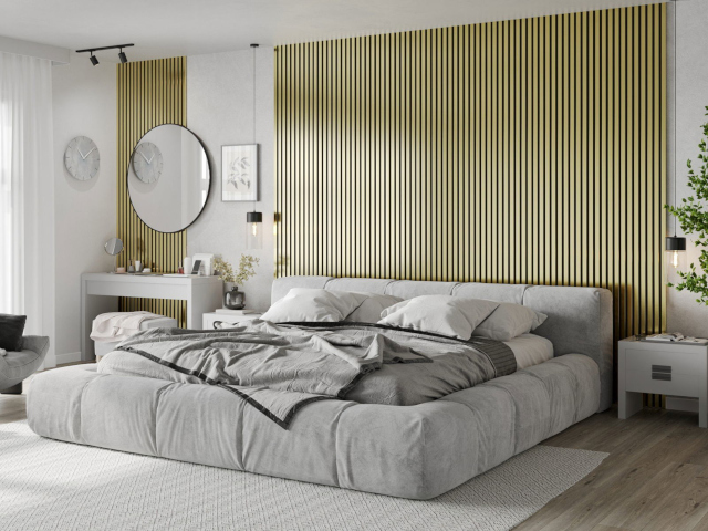 Zelta sienas lameles guļamistabā