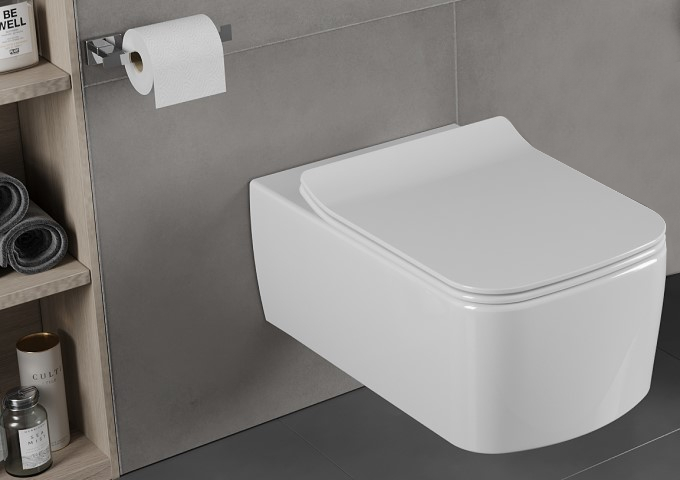 wc bļoda un brīvi nokrītošā vāka