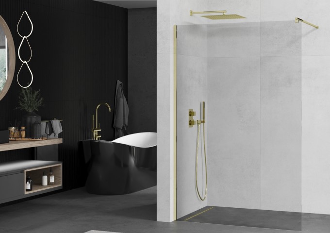 zeltains dušas aprīkojums vannas istabai