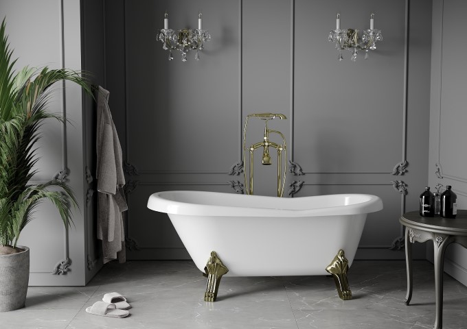 brīvi stāvoša vanna uz kājiņām