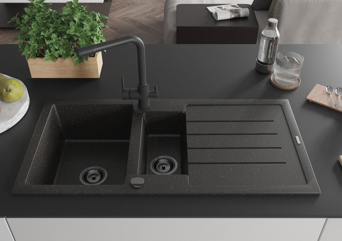 Granīta izlietnes melns/zeltains metalik