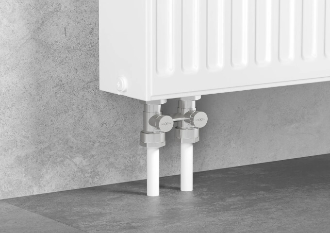 Divcauruļu balts radiatoru vārsts