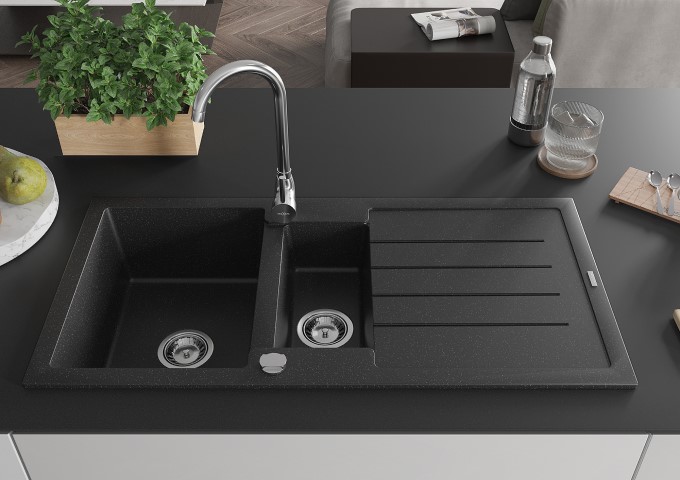 Granīta izlietnes melns/sudraba metalik