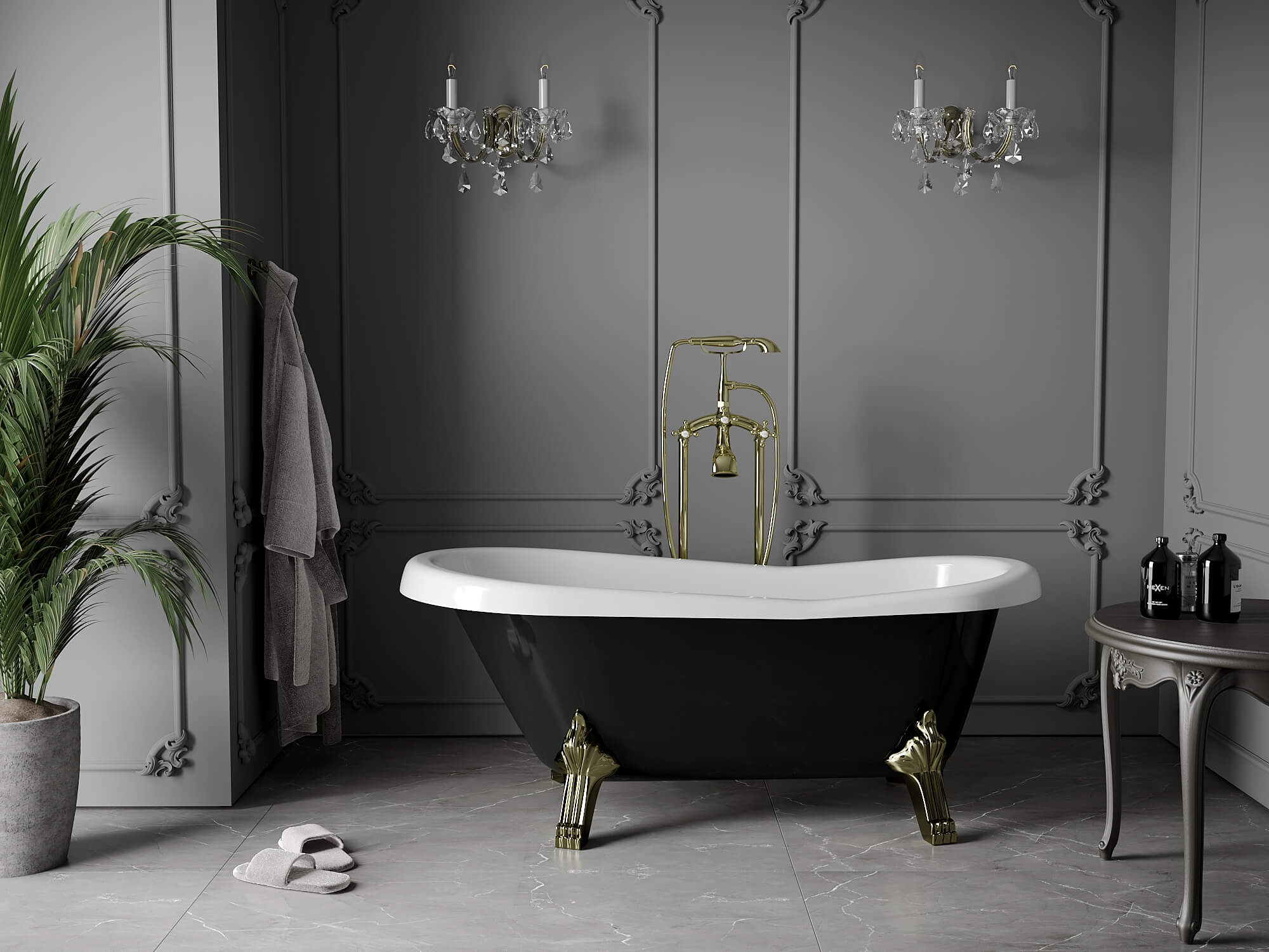 Vannas un dušas jaucējkrāni balts/zelts