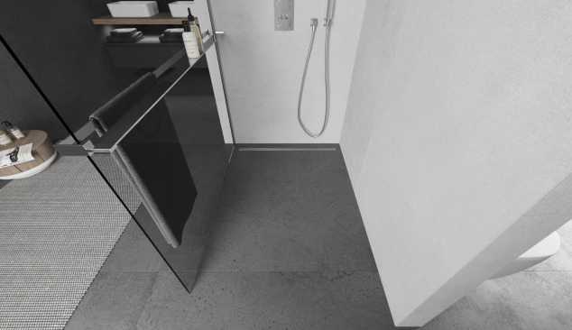 Dušas siena ar plauktu modernā stilā