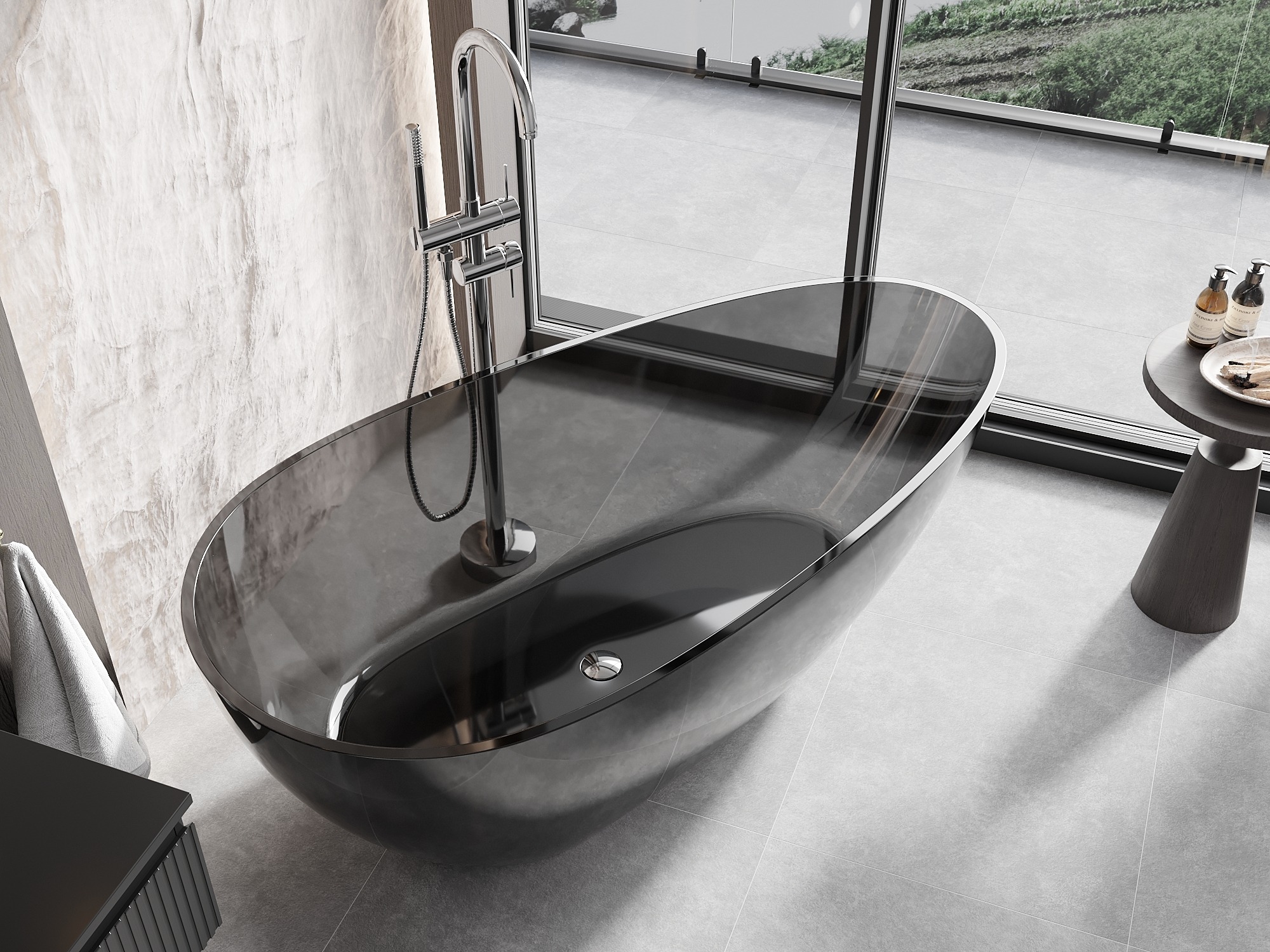 Caurspīdīga sveķu vanna vannas istabā