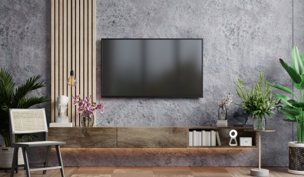 Lamelēs TV zonas izkārtojumā — ideja modernam salonam