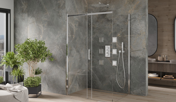 Minimālistiska akmens dušas kabīne