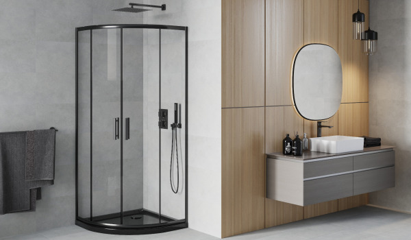 Melna pusapļa kabīne minimālisma stilā