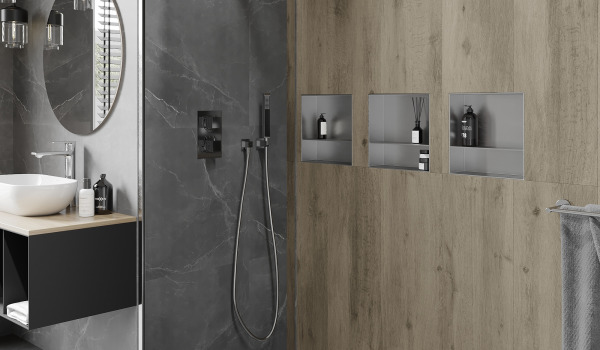 Iebūvējamie plaukti - ideāls papildinājums vannas istabai mūsdienīgā iekārtojumā