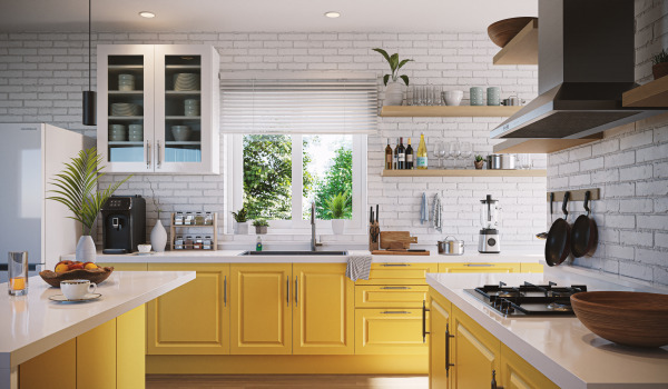 Ķieģeļu siena virtuvē