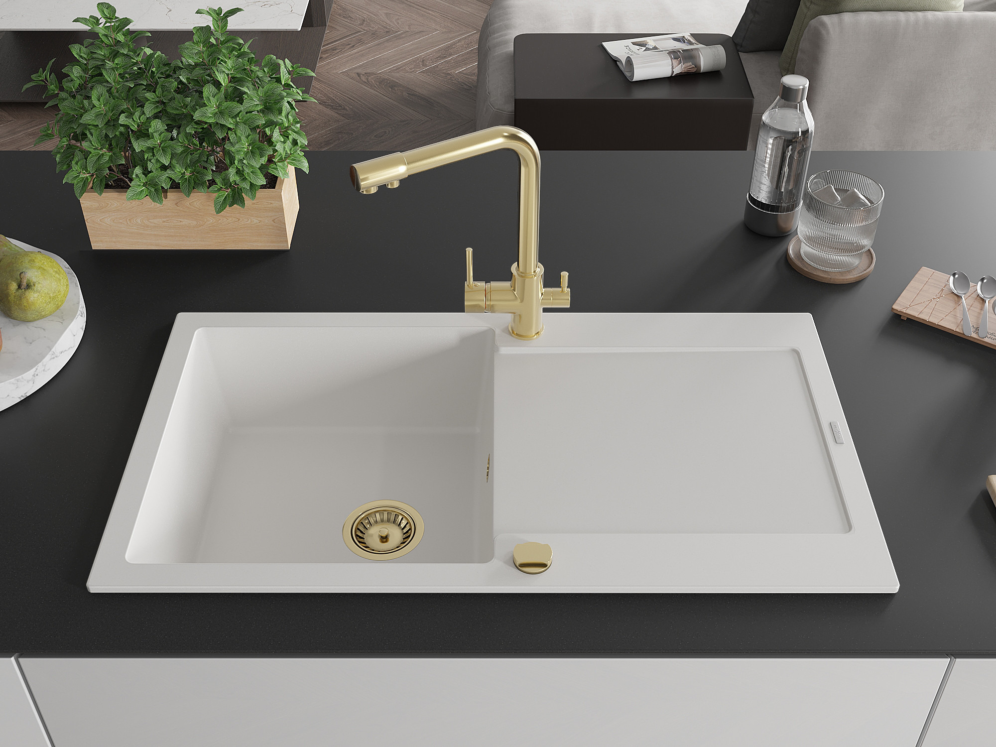 Luksusa zelta virtuves jaucējkrāns