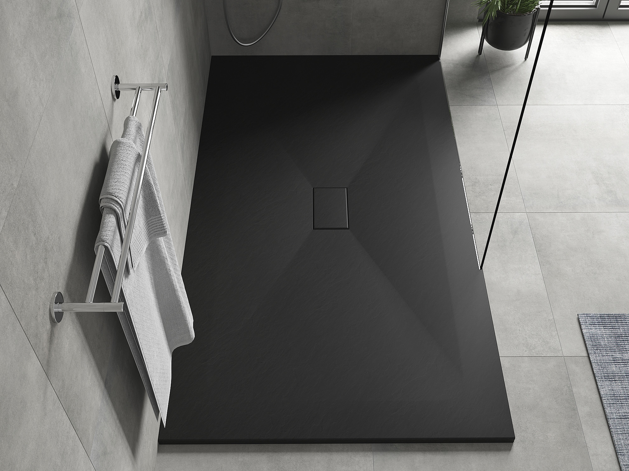 Dušas paliktnis ar akmens struktūru